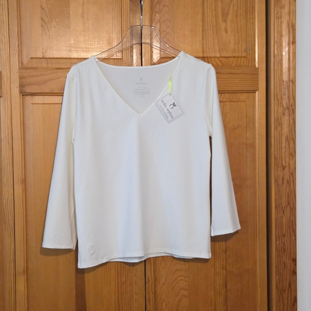 NWT Dudley Stephens Bayberry Top Ivory Cream Long Sleeve V Neck Women's L‎